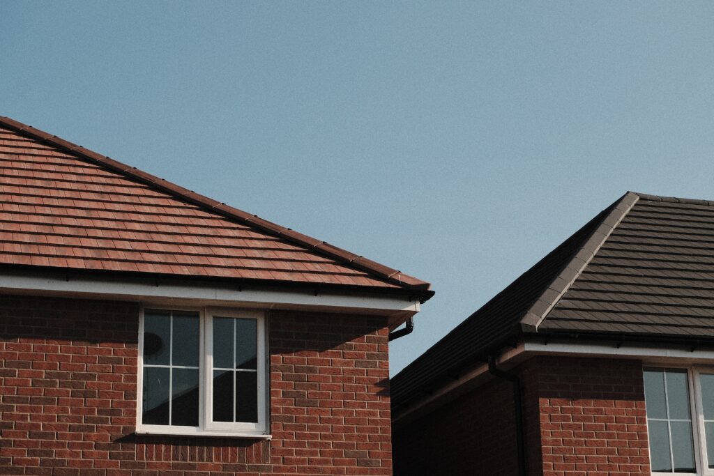 The roof of two suburban houses