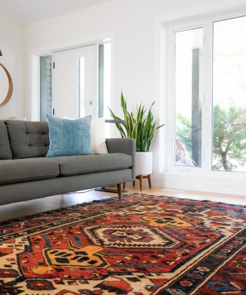 Sitting area with a patterned rug